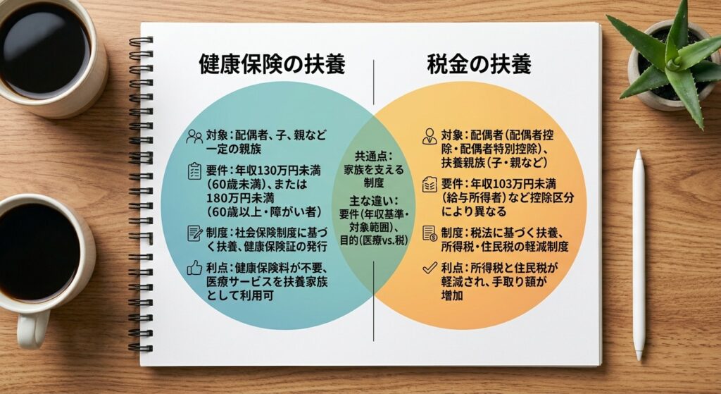 健康保険の扶養と税金の扶養は別のしくみというイメージ